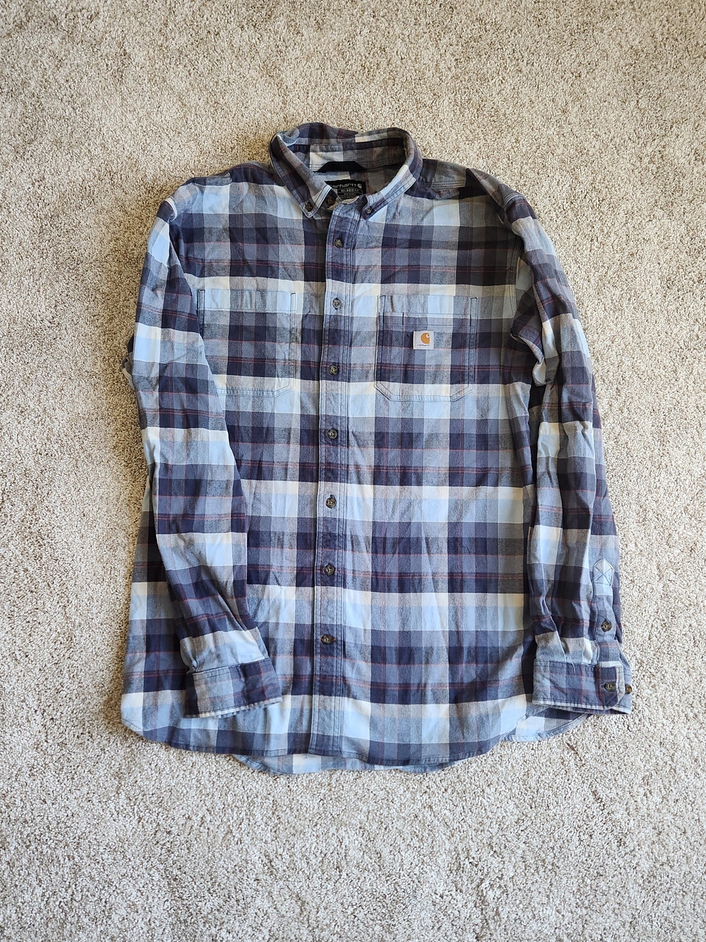 Carhartt Gray and Blue Plaid Long-Sleeve Button-Down Shirt